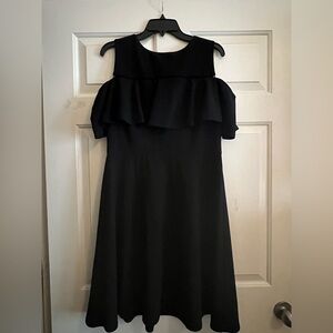 Alyx Black Asymmetrical Shoulder Cut Out Ruffle Dress